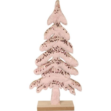 Weihnachtsbaum aus Holz mit rosa Fell und Pailletten (1/2)