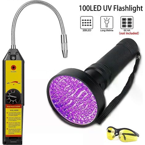 Kit détecteur de fuites de réfrigérant pour climatisation, détecteur de gaz halogène avec lampe UV et lunettes - JXLGV (1/4)