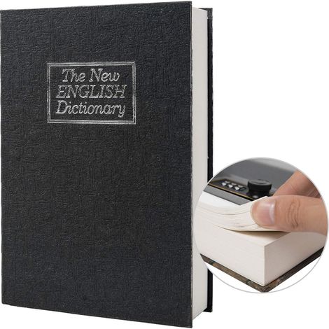 Boîte de rangement sûre de livre de détournement de papier réel, coffre-fort secret de dictionnaire avec serrure de code/clé, coffre-fort caché de livre de flip (Clé du dictionnaire noir) (1/5)