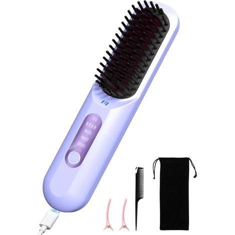 (Rose) Lisseur à cheveux portable avec ions négatifs et 4 réglages de température, chargement USB. (1/5)