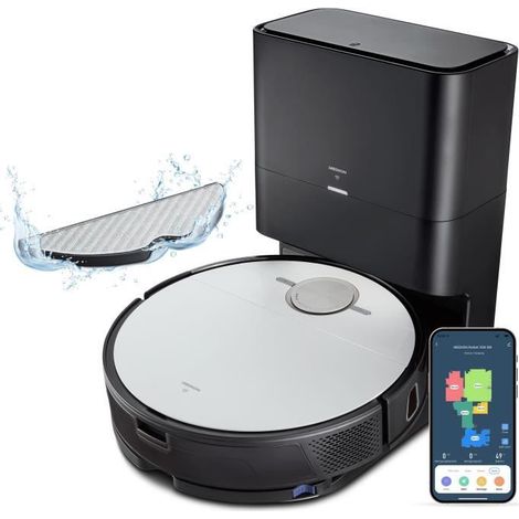 MEDION X50 SW - Robot Staubsauger und Wischgerät mit Entleerungsstation - Laser-Navigation - Leistung 8000 Pa - NO GO & GO Zonen