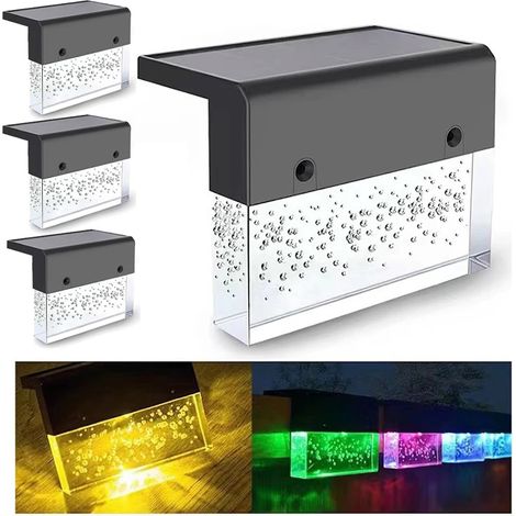 Lot de 4 lampes solaires d'extérieur, lampes d'escalier solaire à LED, lampe de terrasse blanc chaud, étanches /7 couleurs (1/5)