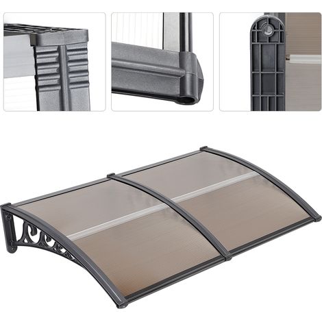 Skecten Marquesina para Puerta, Toldo moderno para puertas de entrada, marquesina para ventanas exteriores con soportes laterales, Marrón 100x200cm (1/5)