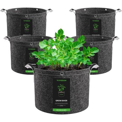 Set of 5 95L Non-Woven Fabric Grow Bags with Metal Rings and Reinforced Handles, for Fruits and Vegetables (1/5)