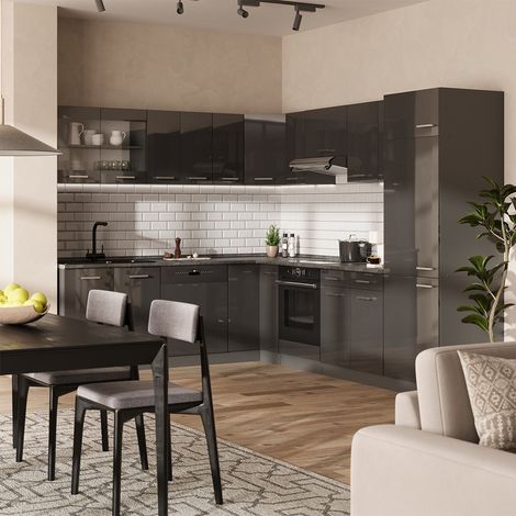 Cuisine en angle R-Line, Anthracite Haute brillance/Anthracite, 287 x 227 cm, PT Anthracite, Vicco
