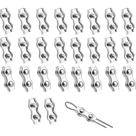 Drahtseilklemme M3, 24 Stück, 304 Edelstahl, für 3mm Stahlseil, 34mm x 6mm (1/5)