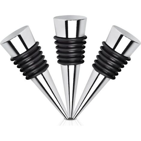 Reusable silver-plated metal wine stoppers – Set of 3 for red wine, champagne and beer bottles (1/4)