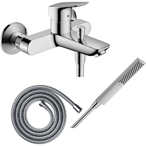 Pack mezclador mecánico baño ducha HANSGROHE Logis + flexo Metaflex + rociador HANSGROHE Pulsify E 100 EcoSmart cromado