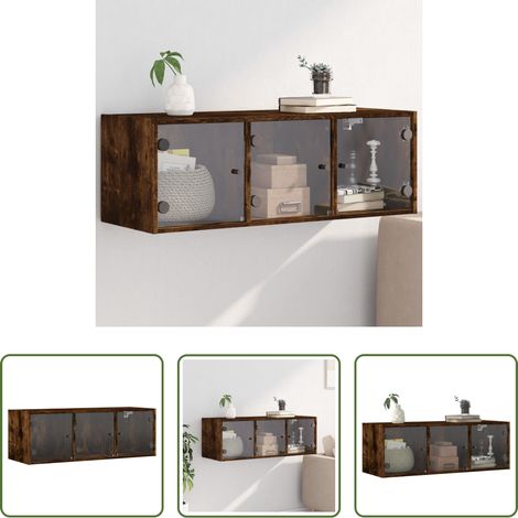 vidaXL Armoire en bois - Armoire murale avec portes en verre chêne fumé 102x37x35 cm (1/5)
