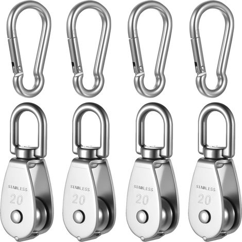 4 Pcs Poulies de Levage M20 en Acier Inox 360° avec 4 Crochets M6 (1/5)