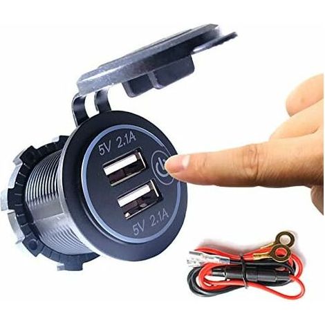 Dual USB Charging Outlet, 5V/4.2A Dual USB Car Charger Socket with Switch for 12V/24V Car, Boat & Marine, Motorcycle, Truck, SUV, UTV (1/5)