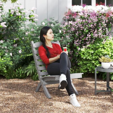 Chaise de jardin 76x48x78 cm gris en bois avec lattes à dossier incliné et protection multicouche pour l’extérieur