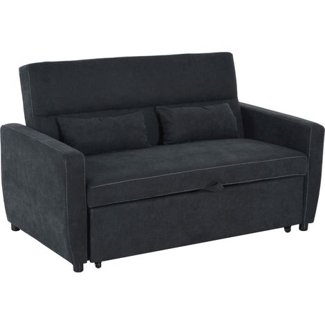 Sofá cama doble de 148 x 82 x 89 cm, tapizado en tela negra con ángulo ajustable y función de descanso, ideal para relajarse en casa y recibir invitados. (1/5)