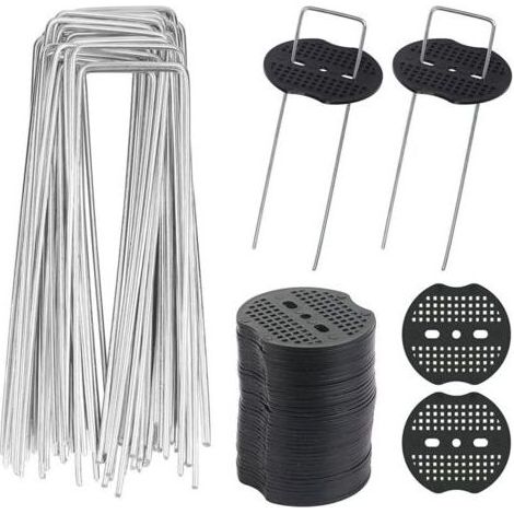 CHOYCLIT 40pcs Piquets de Jardin en U avec 40 Rondelles Piquet Fixation Toile Paillage Piquets en Métal pour Jardinage Fixer Bâche Anti Mauvaises Herbes (1/5)