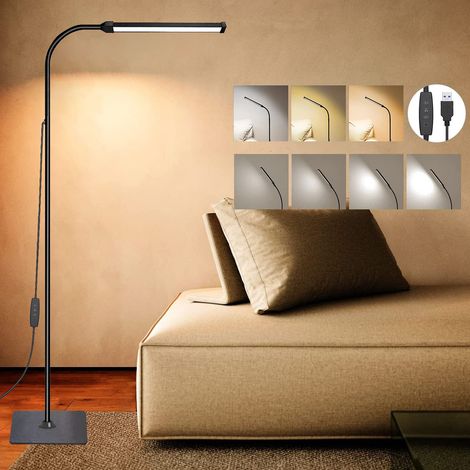 Lampadaire LED Salon sur Pied avec col flexible,3 Hauteurs, 3 Tons & 10 Niveaux Lumière, Cou Orientable 360° pour Lecture/Chambre/Bureau