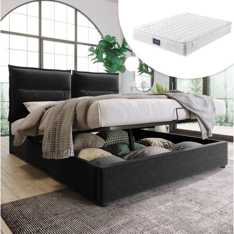 Cama tapizada 140x200 con almacenaje y cabezal ajustable OKMYHOME (1/5)