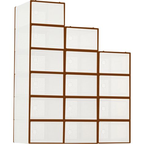 Cajas para guardar zapatos, diseño apilable, fácil montaje, color marrón, 15 piezas. (1/2)