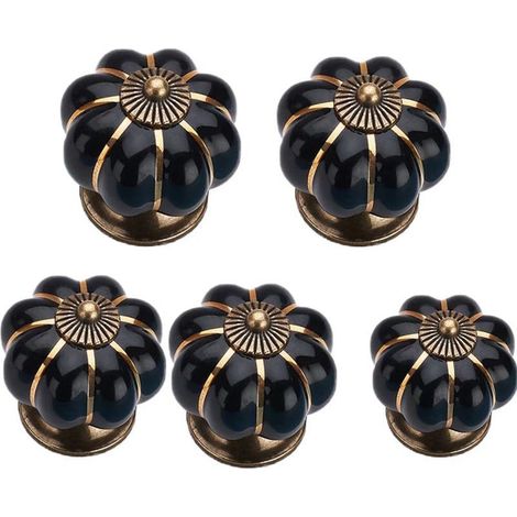 Coloré Halloween Citrouille En Céramique 40x40mm(Diamètre x Hauteur) Armoire Porte Boutons Commode Tiroir Tire Meubles Armoire Cuisine Poignées Vintage Cuivre Matériel Avec Vis(Noir) 5pcs (1/4)