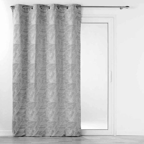 Rideau à Œillets Jacquard "Floriss" 140x260cm Gris (1/4)