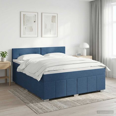vidaXL Cama box spring con colchón con cabecera Azul 160 x 200 cm Tela (1/5)