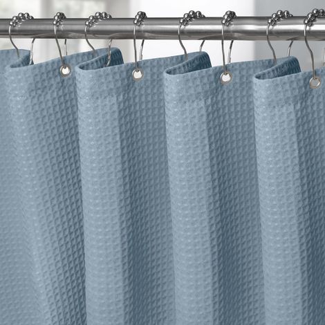 Rideau de Douche Motif Gaufre avec Anneaux en Métal Imperméable Anti-Moisissures Polyester Tissu Rideau Salle de Bain Lourd pour Baignoire Cabine de Douche - 275x182CM (Bleu Lunaire) (1/5)