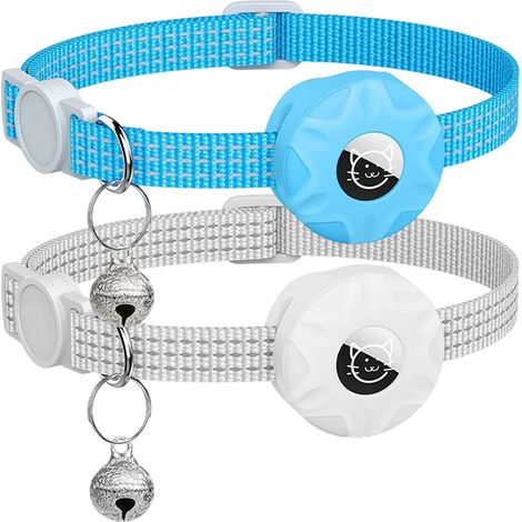 AirTag Holder - Silicone Pet Collar Tag Mount - Reflective Strap - Night Light LED - Bell - For Cats Dogs - 3 Pieces (1/5)