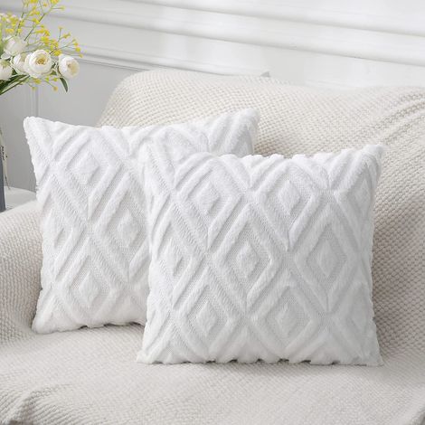 2 taies d'oreiller - coussins décoratifs - Décoration intérieure - Convient pour la chambre ou le salon - Garniture de coussin non incluse - 45 x 45 cm - Peluche - Blanc (1/4)