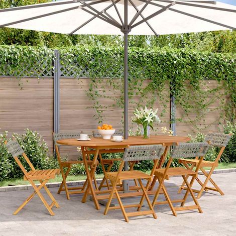 Lot de 6 chaises de jardin pliantes en résine tressée et bois d'acacia massif gris - PANGIVO (1/5)