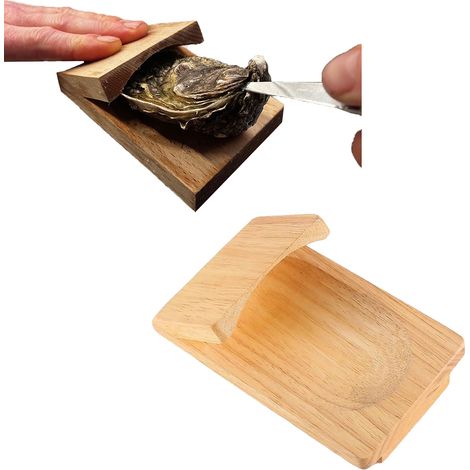 Soporte de madera para ostras, pinzas para abrir ostras, protector de manos, herramienta para abrir ostras