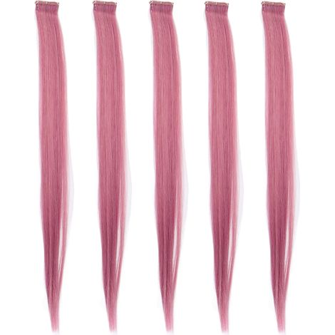5 barrettes colorées pour cheveux, mèches raides d'extension, accessoire coiffure cosplay fête, rose violet gris, pour femmes (1/5)
