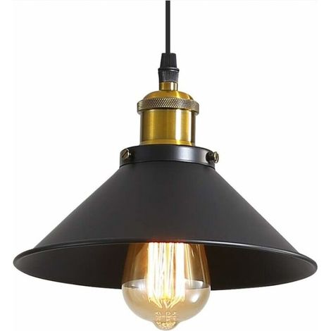 [NON UTILIZZATO] Lampada a sospensione industriale, plafoniera nera, Φ22 cm per lampadine E27, plafoniera vintage con base e paralume