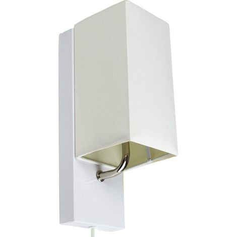 Applique murale abat jour tissu blanc socle metal Lampe 1 spot lumière LED (1/3)