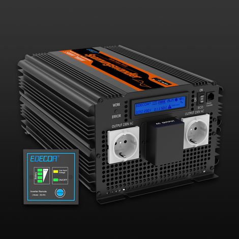 Edecoa – Convertisseur de tension 24V 3500W – Onduleur à onde sinusoïdale pure – Écran LCD – Télécommande incluse – Compatible systèmes solaires