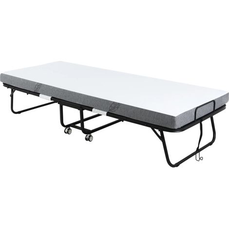 Cama supletoria plegable con ruedas de acero y espuma 200 x 75 x 42,5 cm blanco y negro (1/5)