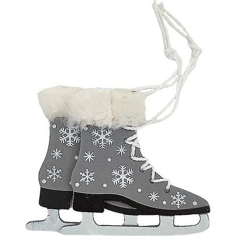 Décorations de Noël en bois creux en forme de patins, ornements de Noël, pendentif pour sapin de Noël (gris, O (1/3)