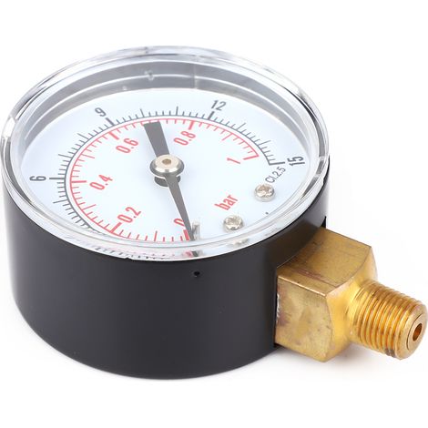 Manometer 50mm Zifferblatt 1/8 BSPT Bodenanschluss für Luft Wasser Öl Gas (0-15PSI 0-1Bar) (1/5)