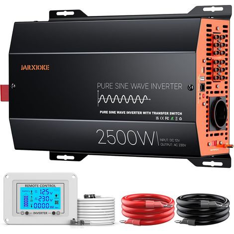 Onduleur 2500W Convertisseur Pur Sinus 12V/230V Off-Grid avec Commutateur Automatique réseau/Batterie, Bornes d'entrée/Sortie AC,Télécommande LCD,pour Camping-Cars, Camion,Caravane,Bateau (1/5)