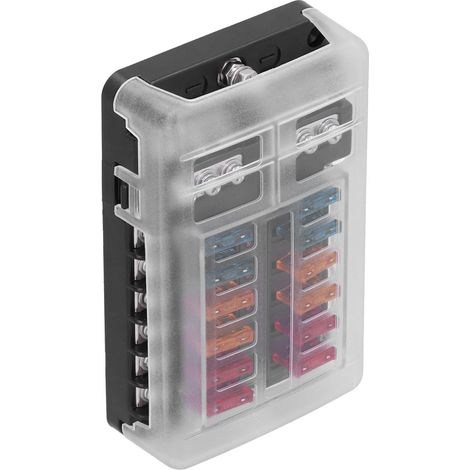Boîte à fusibles 12 voies 5A 10A 15A avec fusibles à lames, témoin d'avertissement LED, couvercle étanche en polycarbonate, universelle (1/5)