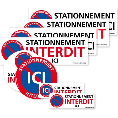 Signaletique.Biz France – Planche de 8 autocollants dissuasifs stationnement interdit – Résistants aux intempéries – Pour vitres et carrosserie – Fabrication française (1/5)