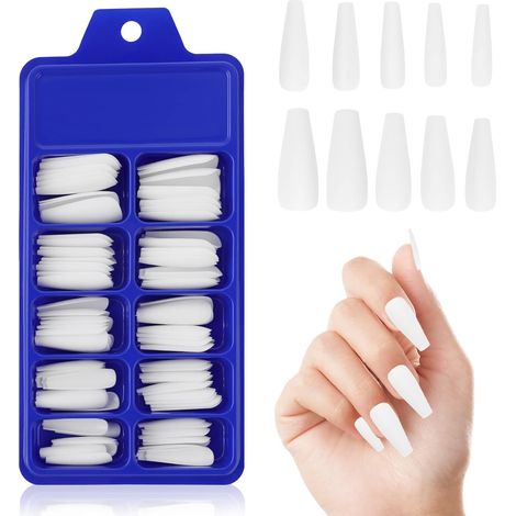 100 faux ongles ballerine à couverture complète en acrylique, extension pour les mains, décorations de cosplay de Noël à faire soi-même, coffret (blanc)