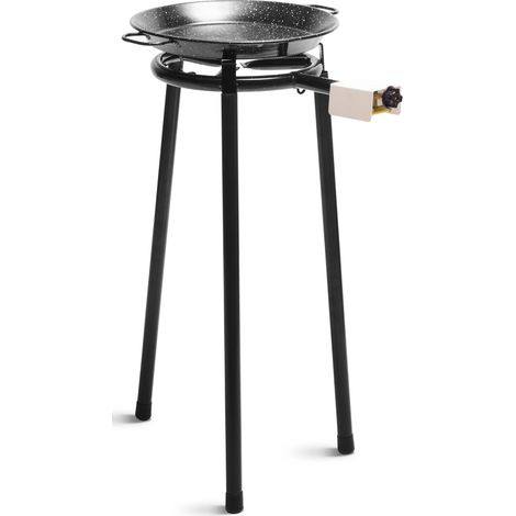 Briebe MINI Set Paellero Gas 30cm +Paellera Esmaltada 38cm 8 Raciones +Soporte Robusto 3 Patas, Kit Paella  Negro