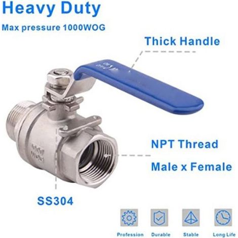 Vanne À Bille - Acier Inoxydable 304 - Raccord Fileté NPT 1 Pouces - Pression 1,6 MPa - Température -29 À 120 °C - Pour Eau Huile Vapeur - 1 Pièce (1/5)