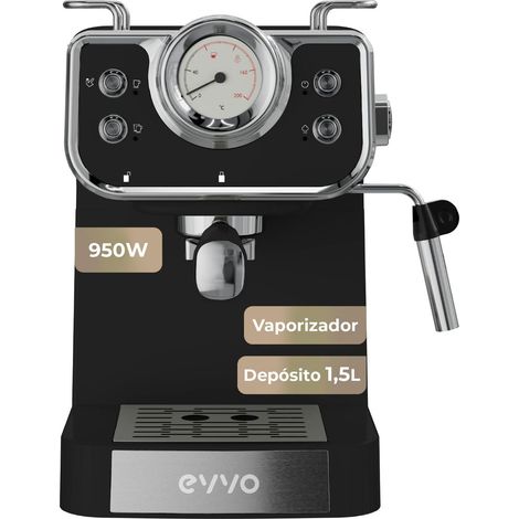 EVVO Cafetera Express Intensa Retro. 15 bares. cuerpo de acero. Espressos y Capuccinos. 950W. Doble salida. Portafiltros. Depósito de 1.5 l. calentamiento rápido