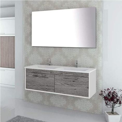 Meuble de salle de bain suspendu ENIF avec miroir et lavabo double vasque - 120 cm - COMBI: CHÊNE SMOKY et BLANC (1/5)