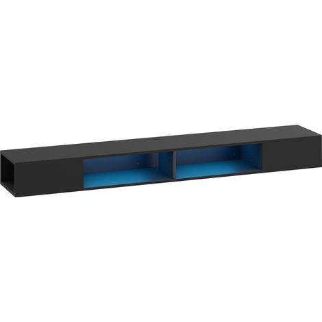 Meuble TV mural 180 cm avec éclairage LED RGB, support télé avec étagères ouvertes, 177,8 x 30 x 18 cm, noir (1/5)