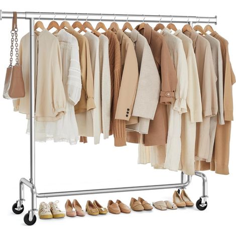 ORION91oficial® - Clothes Rack on Wheels  Adjustable Heavy-Duty Metal Coat Rack, Silver, 45 x (160-200) x 162.9 cm, Easy Assembly, Portable, Holds up to 110 kg for Coats and Accessories. - unidad (1/5)
