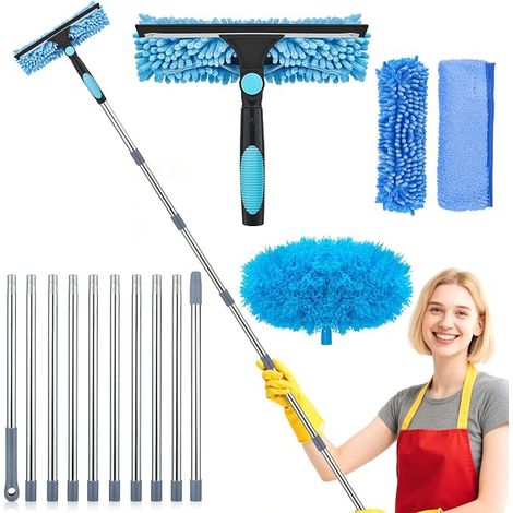 4.5 m Adjustable Telescopic Window Washer with Silicone Mop and Microfibre Brush, Window Cleaning Kit for Window Cleaning (1/5)
