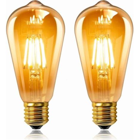 Lot de 2 Vintage Edison Ampoule E27 LED 6W, Verre Ambré, Blanc Chaud 2200K, Équivalent 60W Incandescence, 600LM, AC 220V, Non Dimmable, ST64 Filament Rétro, Décorative pour Maison, Bars, Café (1/4)