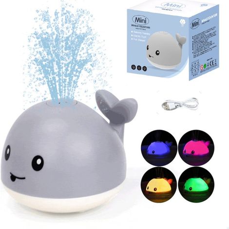 Irovami Jeux d'eau pour la salle de bain, lumières électriques, pommeaux de douche rotatifs, garçons, filles, jouets de douche pour enfants / Version grise rechargeable (1/2)