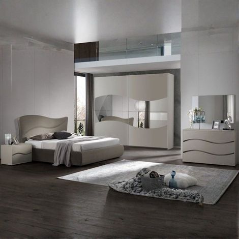 Camera da letto matrimoniale Soave con letto contenitore e armadio 2 ante scorrevoli con specchi colore grigio